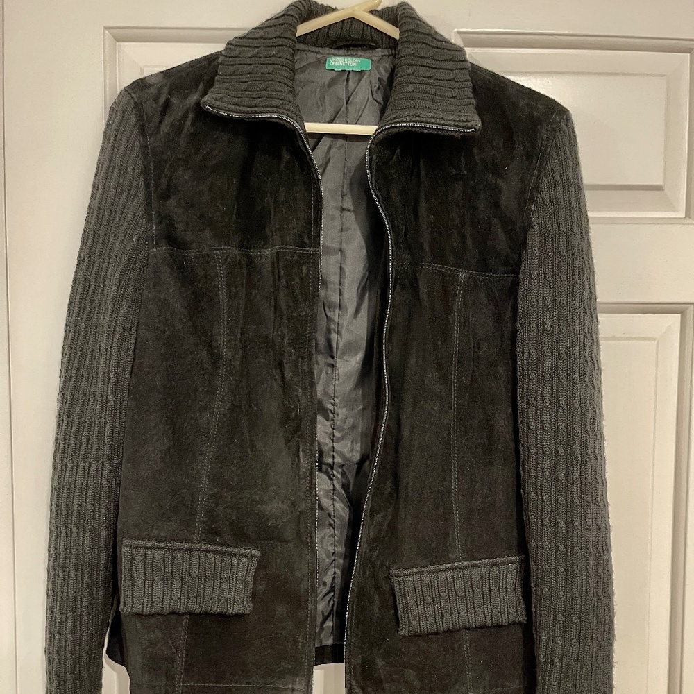 United Colors of Benetton Black Leather /Knit Jacket Size M/8 --Marked s…